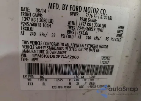 2015 Ford Explorer Xlt z USA, uszkodzony, nr VIN 1FM5K8D82FGA52806